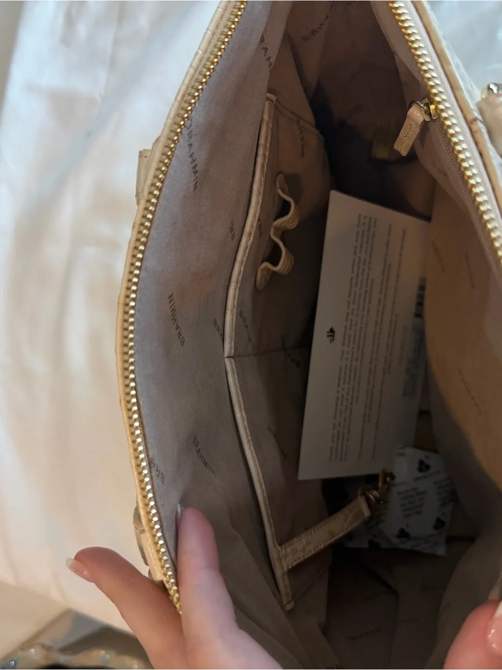 Brahmin Cream Croc-Embossed Dome Satchel